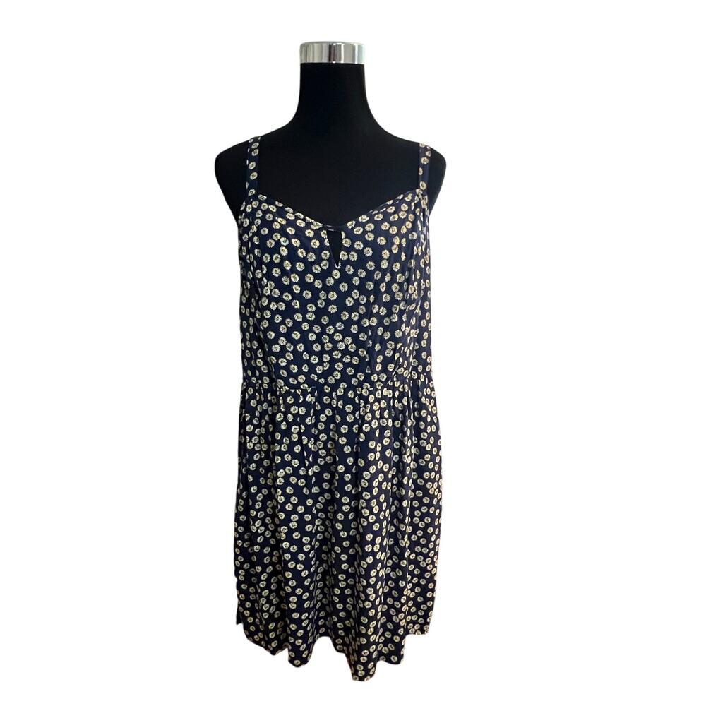 AUW 2X Daisy Floral Navy Blue Sundress Sleeveless Summer Dress